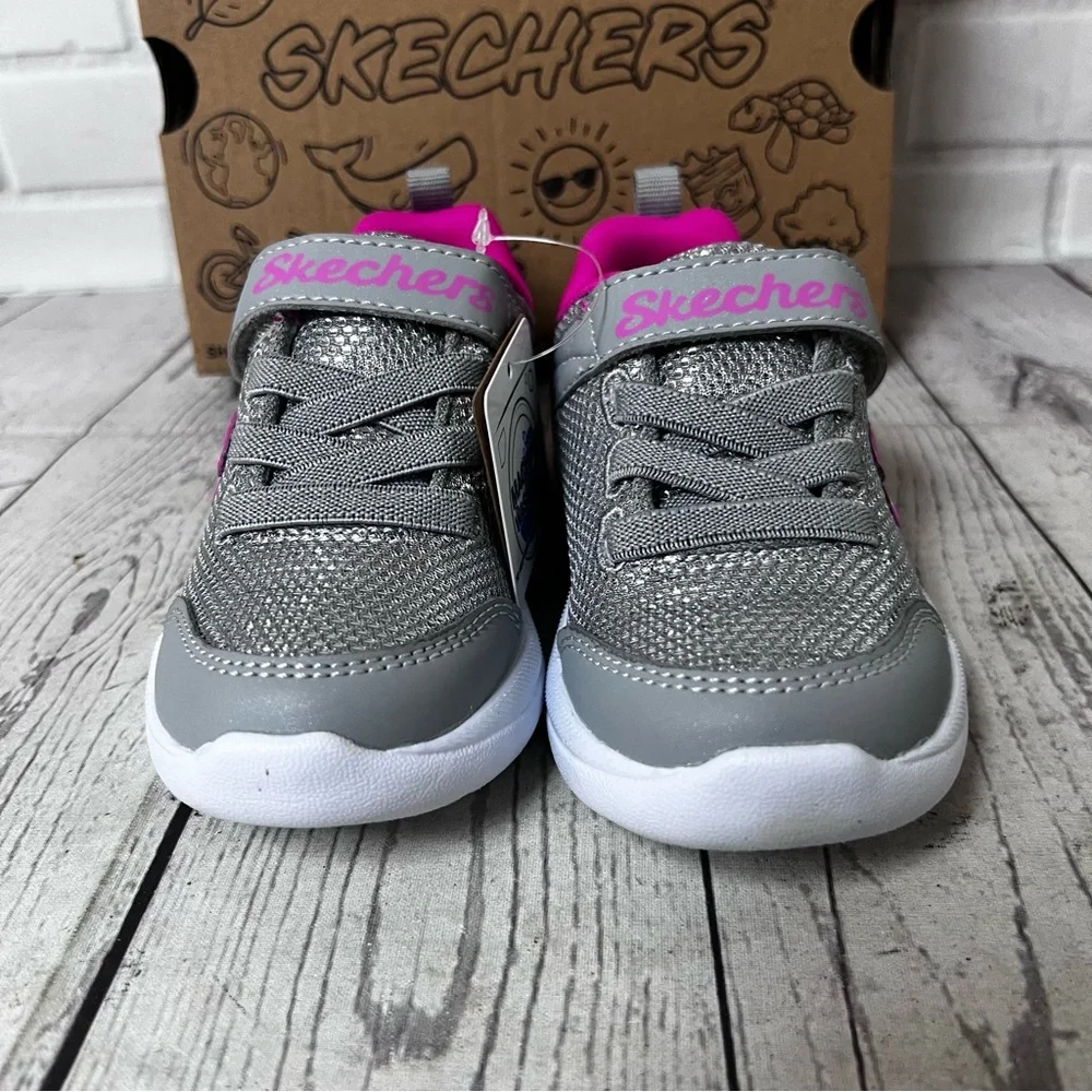 Girl Sz 7 Skechers Toddler Easy Peasy 302885N Gray Pink Silver Washable Sneaker